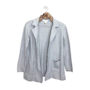 Jessica Simpson Cardigan Collared Open Front Grey Cotton Pockets Cozy Office L